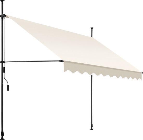 tillvex Klemluifel 200 cm blauw-wit met handslinger balkon | balkonluifel zonder boren | luifel UV-bestendig en in hoogte verstelbaar | zonwering waterdicht