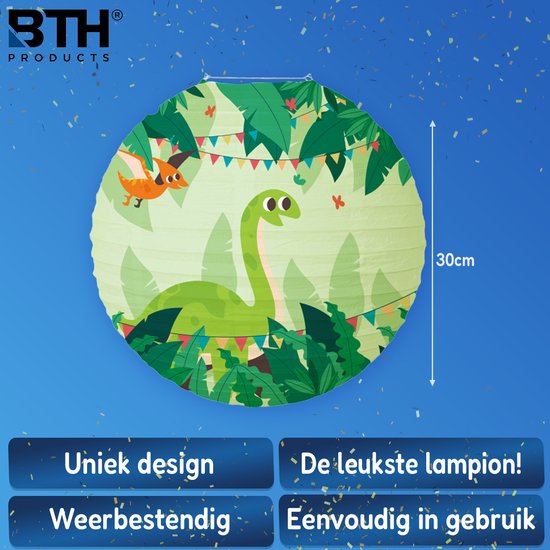 Lampion - Sint Maarten - Lampionstokje - Lichtje - Dino - Treklampion - Papier - Kind - Groen - Versiering - 1 Stuk van BTH — afbeelding 3