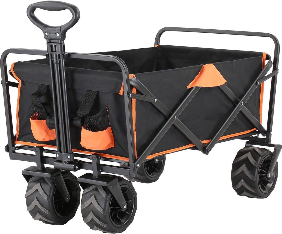 Opvouwbare Bolderkar met Verstelbare Handgreep – 160 kg Draagkracht – Offroad Strandkar met Grote Wielen – Camping Transportwagen – Handkar voor Winkelen en Outdoor – Zware Lading – Tuintrolley