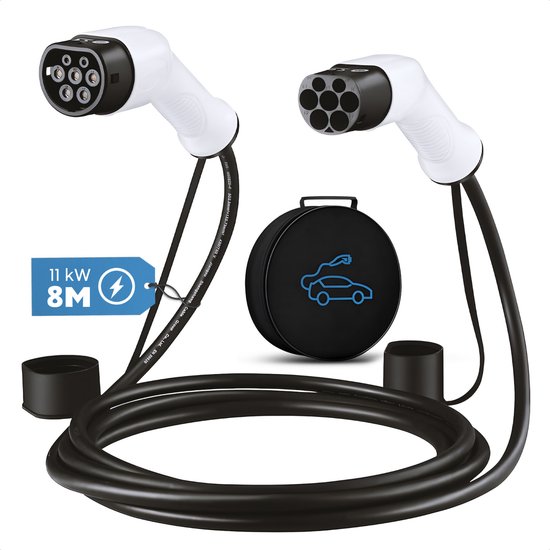 LANU® Laadkabel auto - 8 meter - 16A (11 kW) - Type 2 | 3-fase - TUV gecertificeerd | 1 Jaar garantie - Inclusief draagtas