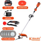 Bol.com Kibani Accu Bosmaaier - 5x onkruidborstel 15CM - Incl. 21V Accu en Oplader - met Maaidraad Zaagblad en Draadkop -Elektri... aanbieding