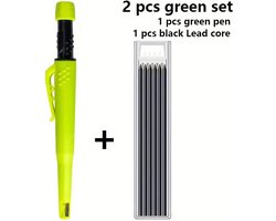 Mechanische Timmerman Potlood Set - Groen - 1 Stuk Met Marker Vullingen En Puntenslijper - Diepe Markering Voor Hout, Metaal En Beton