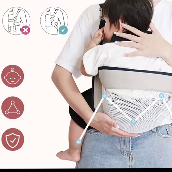 Babydrager-babydraagzak-peuterdraaghulp-0 tot 3 jaar-compact-grijs-ademend-ergonomische verstelbare schouderband van Merkloos — afbeelding 2