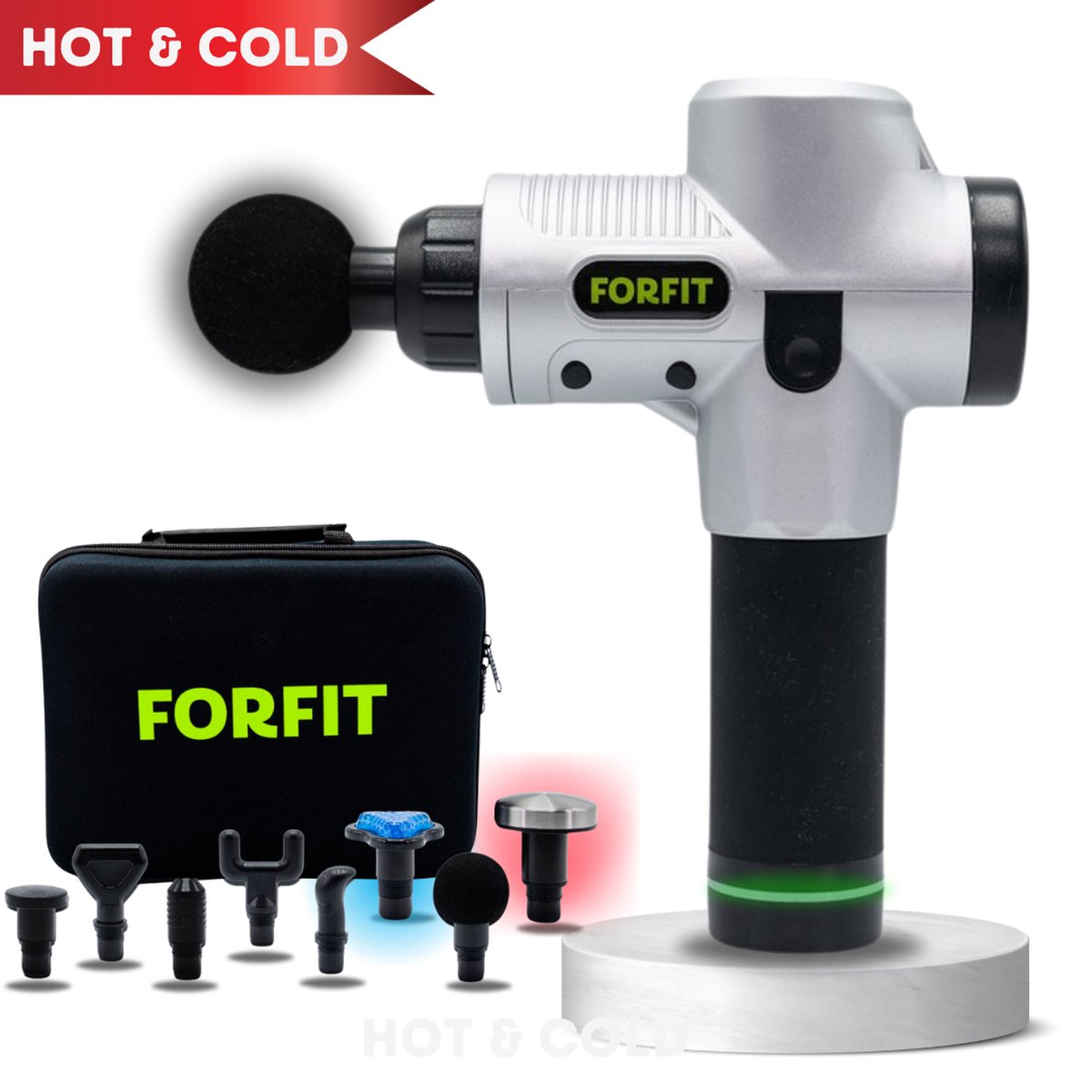 -PINKSTERDEAL- FORFIT Massage Gun Silver Edition - Professioneel massage apparaat -Sport- en relaxmassage - Draadloos - 30 Standen - Inclusief 6 opzetkoppen en koffer