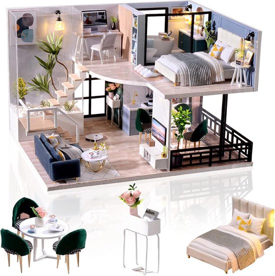 Kit Maison De Poupée Miniature DIY – CUTEROOM – 28,5x13,9x14,5 Cm – Avec LED Et Musique