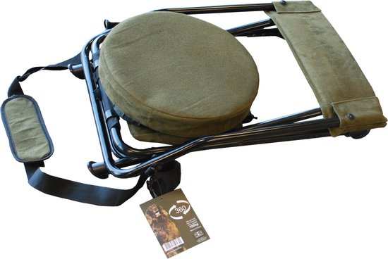 Visstoel/ Vis kruk Heavy Duty draaibare stoel 360dgr 48cm zithoogte incl. opbergvakje, schouderriem en rugleuning. Donkergroen faux suede fabric. 22mm gepoedercoat aluminium frame in zwart. van Merkloos — afbeelding 2