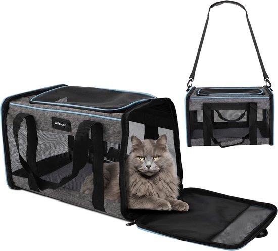 Volcan Reistas Kat - Reismand - Draagtas Katten - Transportbox met Bovenlader - Draagmand Grijs