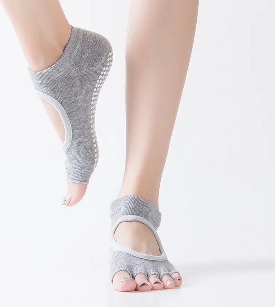 Yoga Sokken Full Open Toe - Volle Teen Yoga Sok - Met Anti Slip Onderkant - Antislip Sokken - Pilates Sokken - Maat 36-40 I Grijs van Gaiam — afbeelding 2