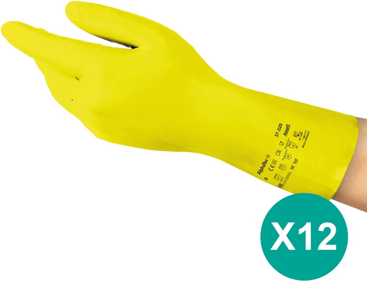 Goedkoopste AlphaTec® 37-320 - Huishouden, Chemische beschermende handschoenen, Nitril, Latexvrij, M, Geel, 12 paar