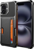 Convient pour Apple iPhone 16 Plus - Étui porte-cartes - Étui porte-cartes - Étui Heavy Duty - Étui portefeuille magnétique - Zwart