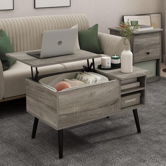 Lift-top salontafel, salontafel met verborgen compartiment, houten lift-top salontafel, middentafel voor ontvangstruimte, lift tafelblad eettafel voor thuis woonkamer, gemakkelijk op te tillen