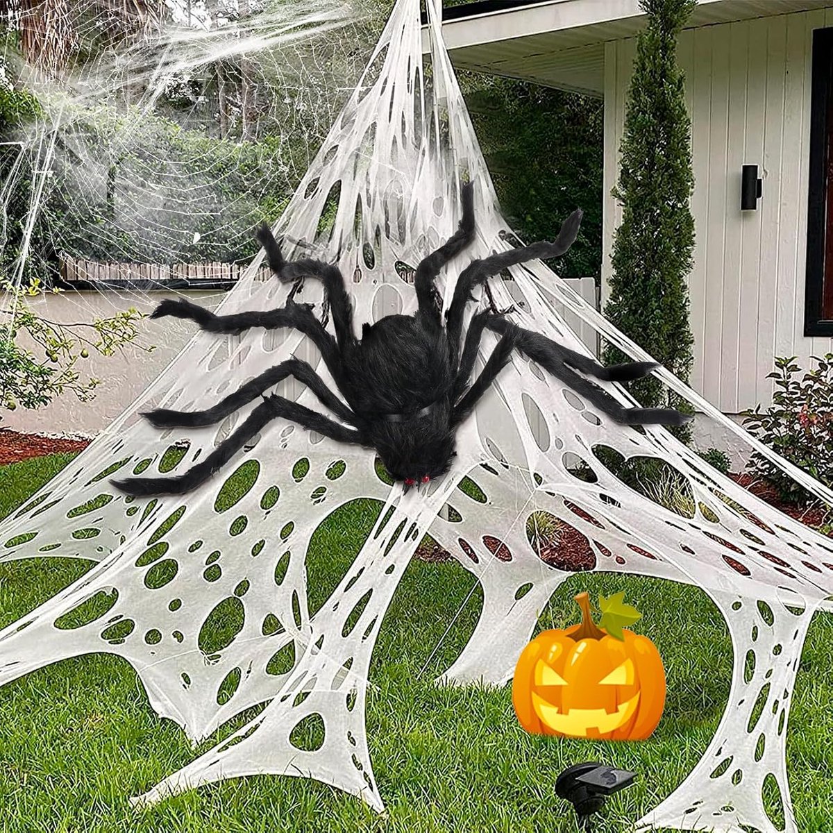 Halloween Achtergrond Met Spinnen Op Het Web. Witte Spinnenweb Met