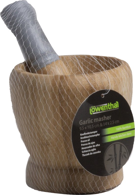 Bamboe houten vijzel met stamper D10 x H11 cm - Kruiden en specerijen vermalen - Pasta's en pesto maken - Vijzels