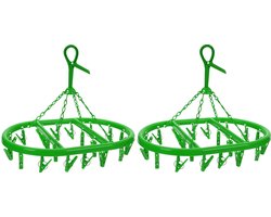 2x stuks droogcarrousel/droogmolentje groen met 20 knijpers - Droogrek/Droogmolen/Wasrekje