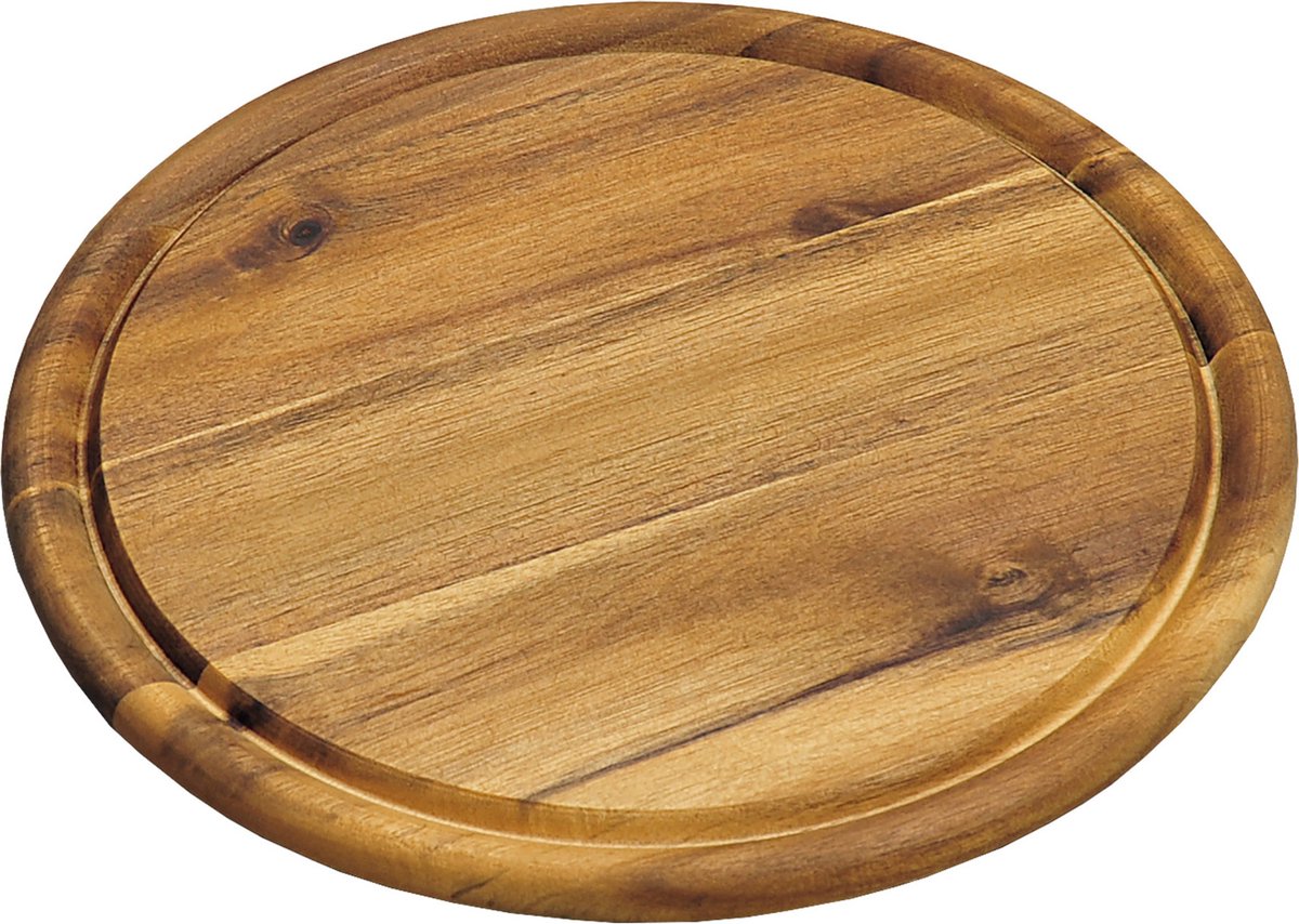 Kesper broodplank/serveerplank/snijplank - rond - met sapgroef - Dia 25 cm - Acacia hout