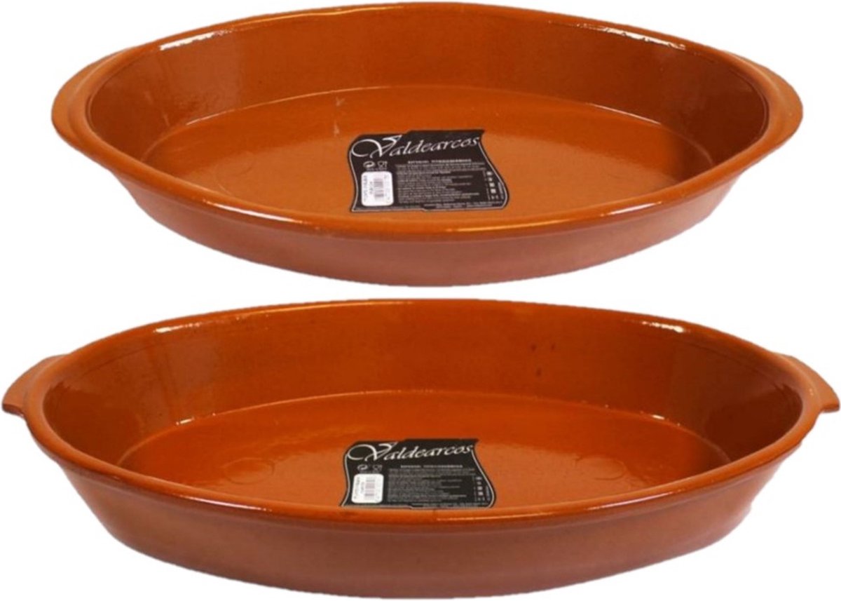 Set van 2x stuks tapas ovenschalen/serveerschalen terracotta Fontein 7 en 5 liter - Serveerschalen - Tapasschalen