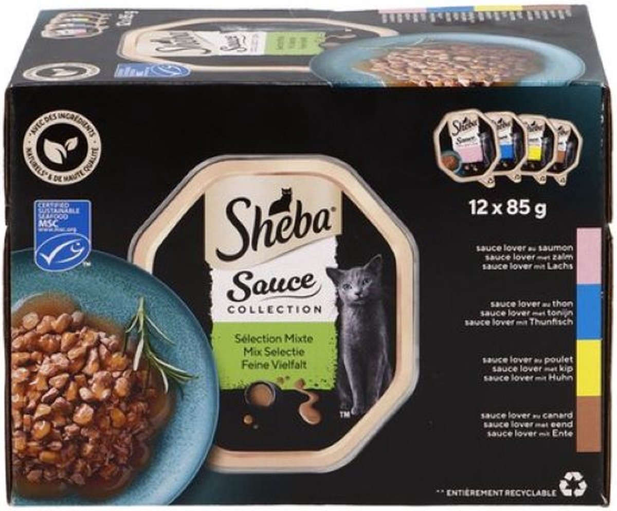 Sheba Sheba sauce Collection mix selectie in saus: zalm, tonijn kip eend 12x 85gr