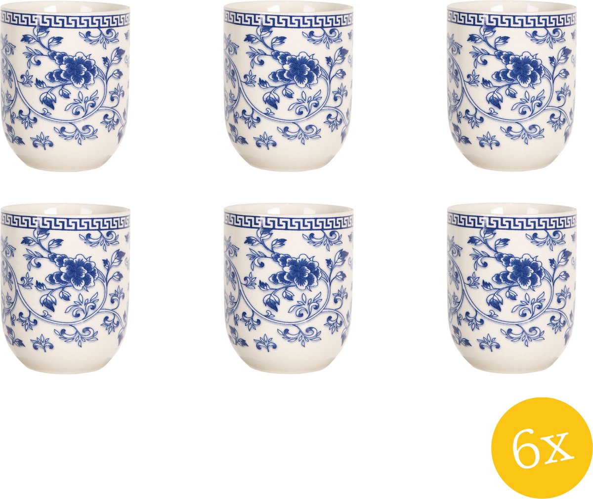 Clayre & Eef Mok set van 6 stuks 100 ml Beige Blauw Porselein Rond Theemok