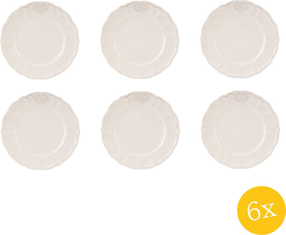 Clayre & Eef Ontbijtbord set van 6 stuks Ø 21 cm Beige Keramiek Rond Bord