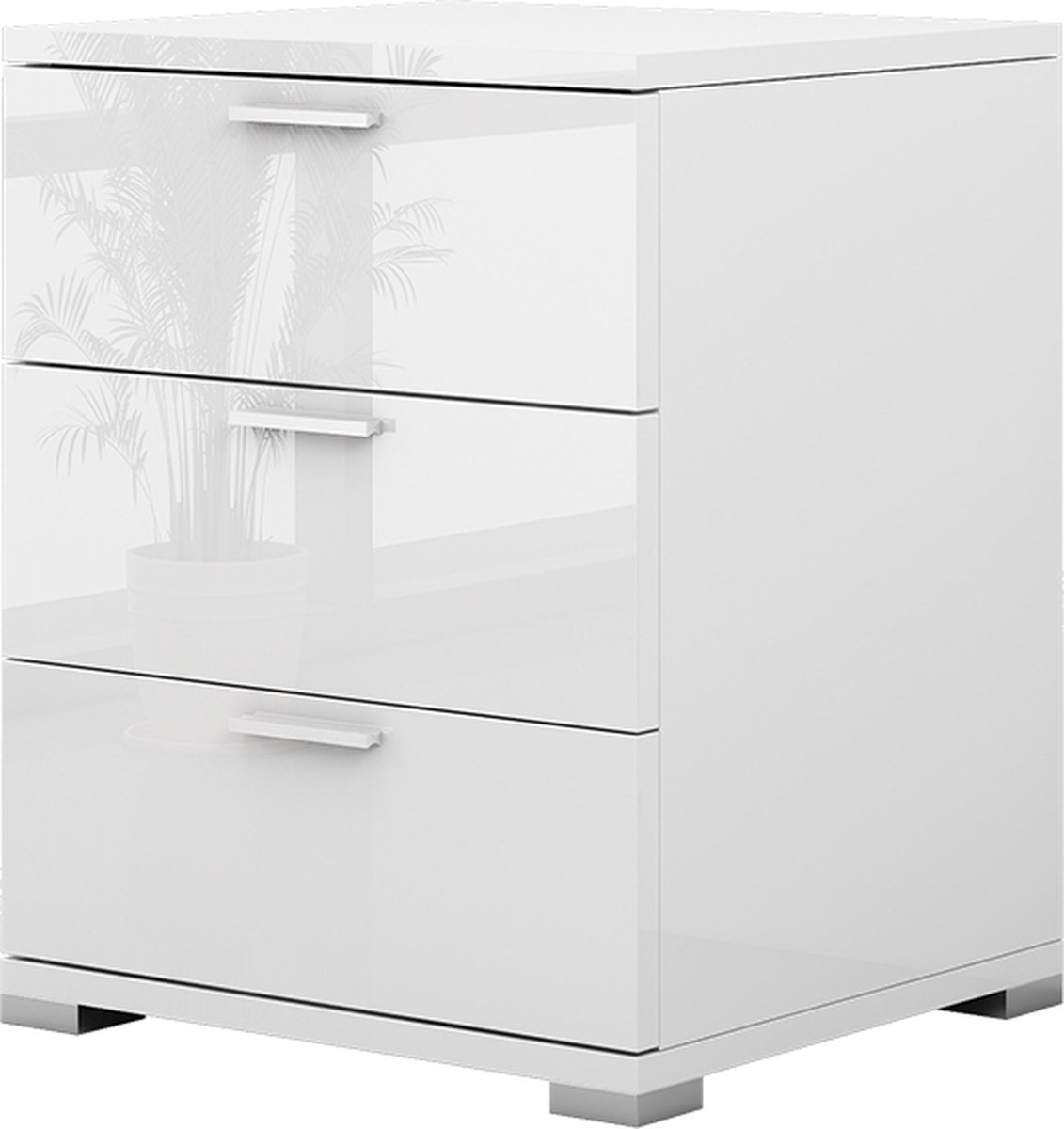 Vicco Marseille Nachtkastje – 46.2 x 60 cm Wit Hoogglans Wit Hoogglans/Wit