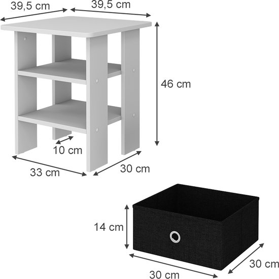 Table de chevet Keno, Blanc, 40 x 55 cm Lot de 2, Vicco