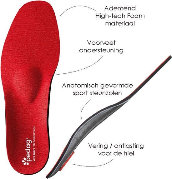 Pedag Viva Sport Sportsteunzolen- maat 36 t/m 47 Rood bol