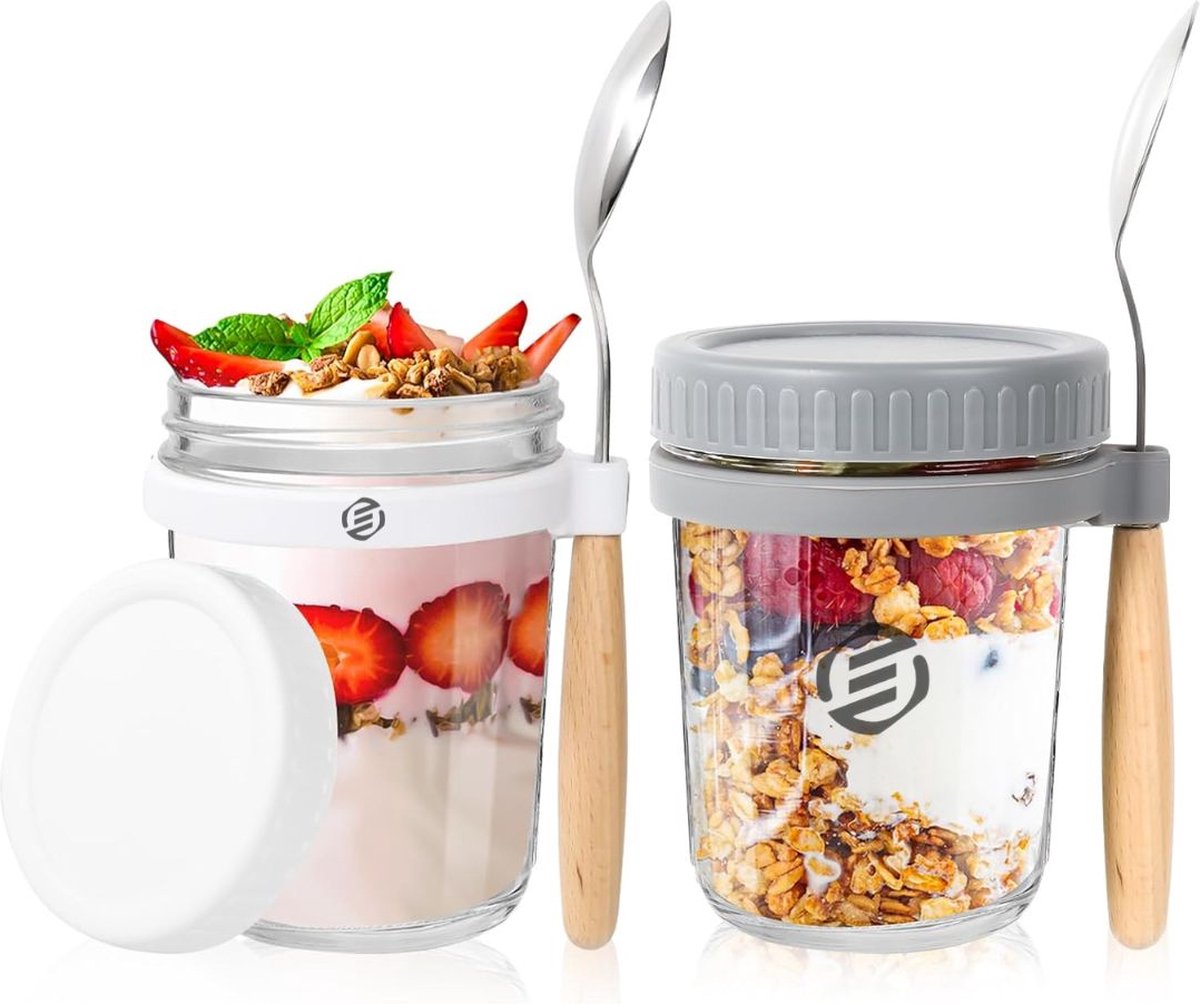 Equivera Overnight Oats Potjes - Muesli Beker - Mason Jar - Havermout - Set - Must have voor jouw ontbijt