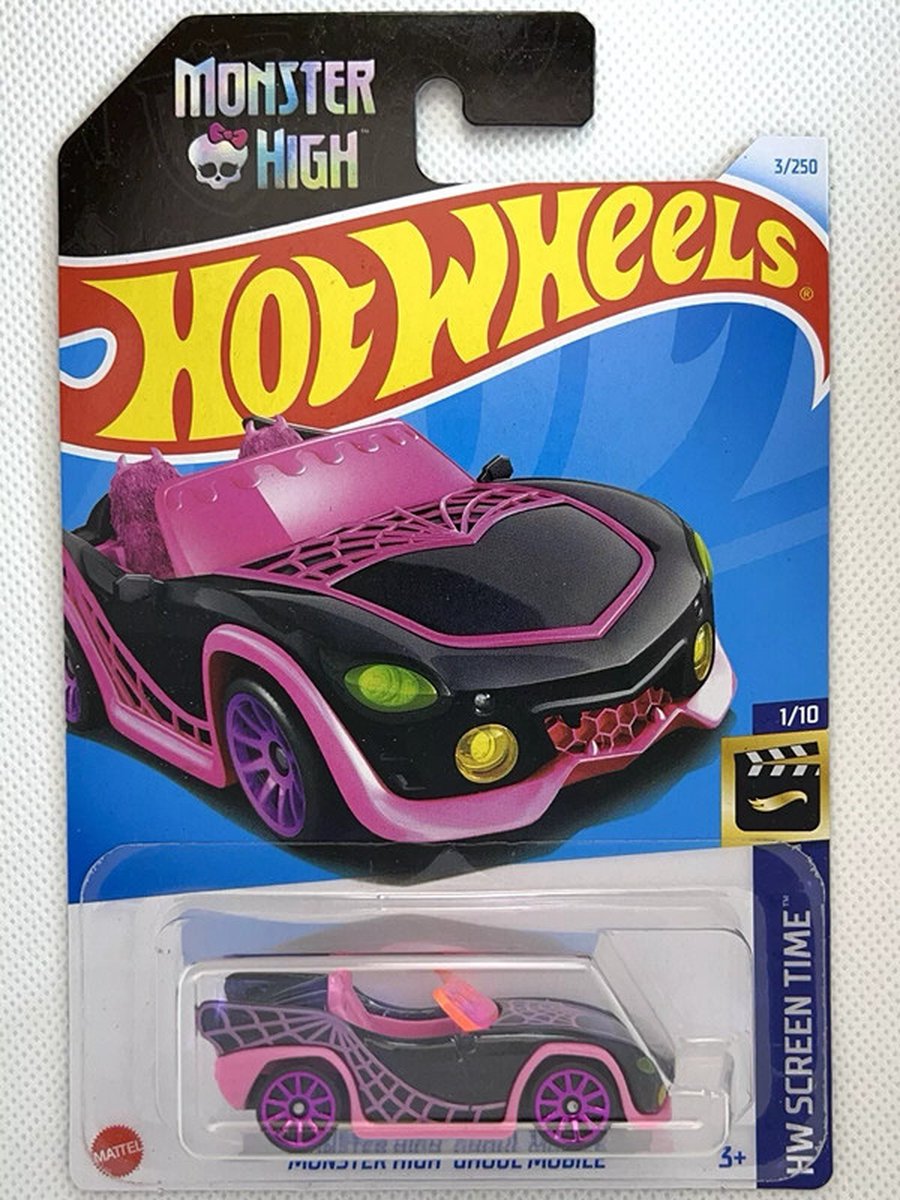 HOT WHEELS MONSTER HIGH GHOUL MOBILE 3/250 BLACK/PINK 1:64 HW SCREEN TIME 1/10