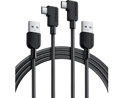 Anker USB-C kabel met haakse stekker, 180 cm x 2, USB-A naar 90 graden USB-C robuuste gevlochten oplaadkabel, rechte hoek, compatibel met Samsung Galaxy Note 10, Note 9/S10+S10, LG V30