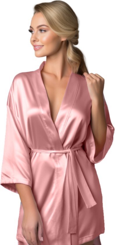 Foto: Moondrops kimono dames 100 satijn badjas l xl pyjama dames cadeau voor vrouw roze