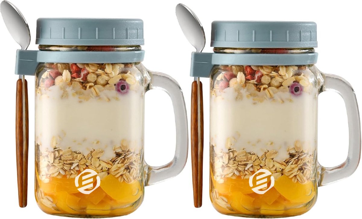 Equivera Overnight Oats Potjes - Muesli Beker - Mason Jar - Havermout - Set - Must have voor jouw ontbijt