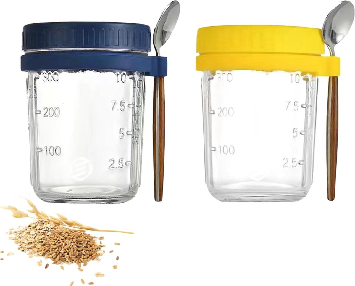 Equivera Overnight Oats Potjes - Muesli Beker - Mason Jar - Havermout - Set - Must have voor jouw ontbijt