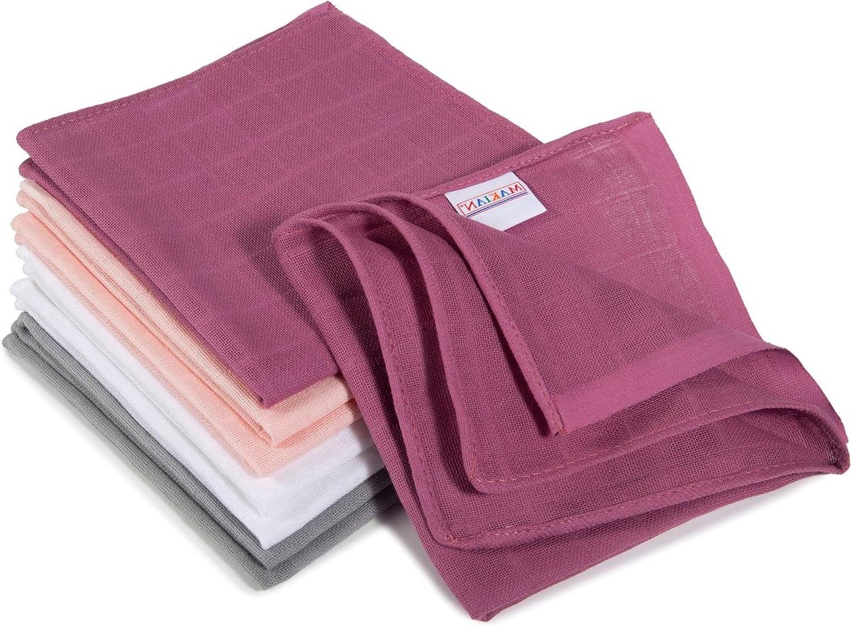 Baby Wipes Cotton 30 x 30 cm Muslin Pack of 8 Muslin Free from Harmful Substances Oeko-Tex Certified Pink Orchid hydrofiele washandjes