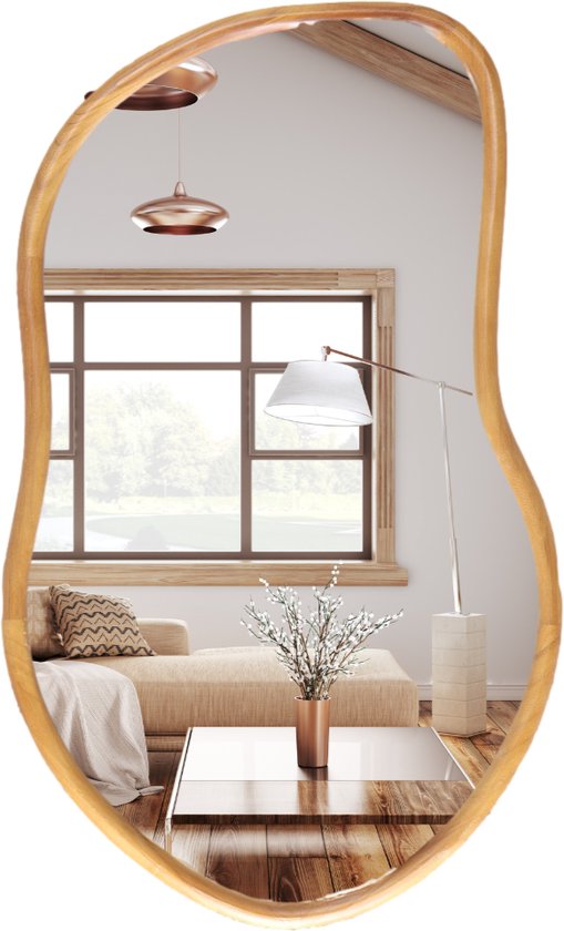 MISOU Wandspiegel - Spiegel - Organische Vorm - 75x45cm - Hout - Wanddecoratie - Miroir Mural - AMY