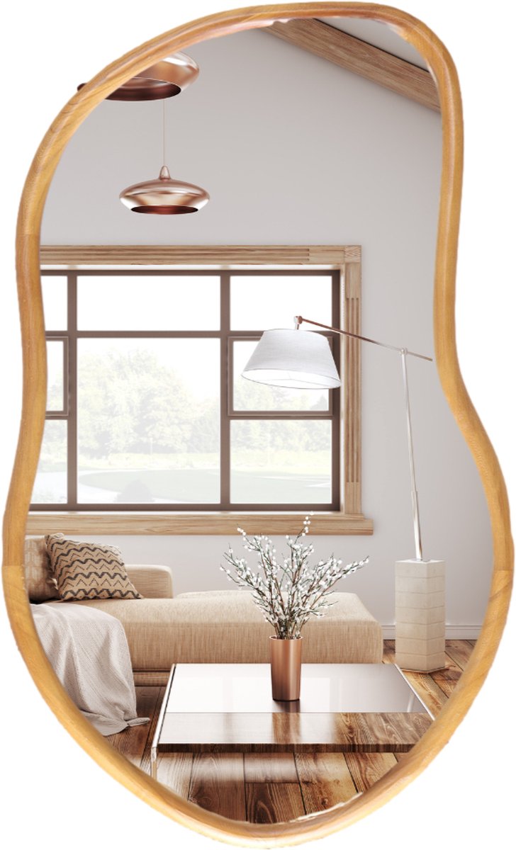 MISOU Wandspiegel - Spiegel - Organische Vorm - 75x45cm - Hout - Wanddecoratie - Miroir Mural - AMY