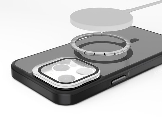 Schokbestendig Harde Pc achterkant / Zachte randen | Geschikt voor: iPhone 12 - Back Cover met standaard | Compatibel met MagSafe - Grijs