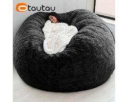 Bean Bag Stoelhoes - (Alleen hoes, geen vulling) - Oversized - Ronde Zachte Pluizige - PV Fluweel - Wasbaar - Luie Sofa - Dekbedovertrek - Woonkamer - Slaapkamer - Meubelbekleding - Zwart