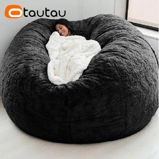 Bean Bag Stoelhoes - (Alleen hoes, geen vulling) - Oversized - Ronde Zachte Pluizige - PV Fluweel - Wasbaar - Luie Sofa - Dekbedovertrek - Woonkamer - Slaapkamer - Meubelbekleding - Zwart