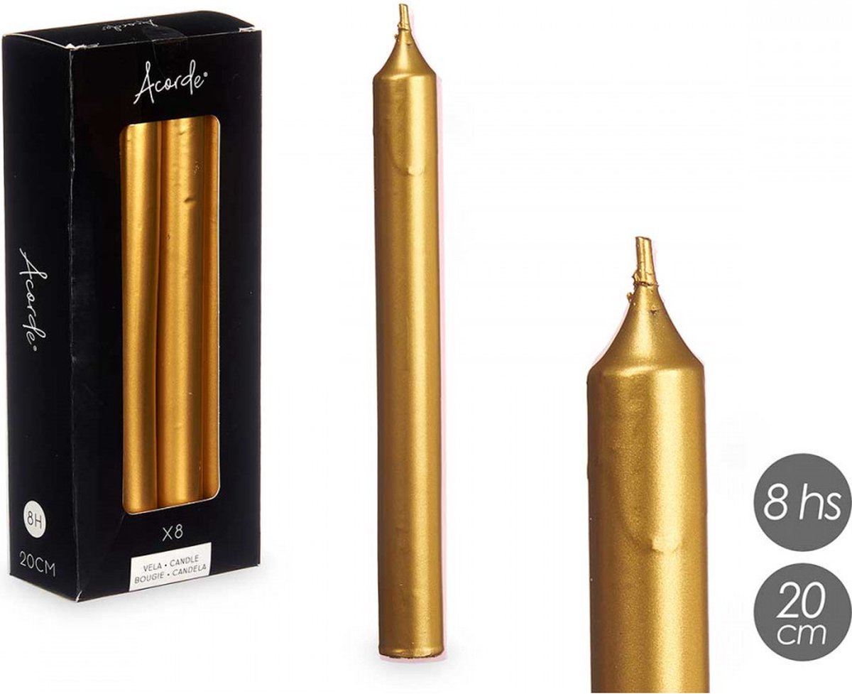 Acorde - Goudkleurige kaarsen - 8 stuks - 2 x 20 cm - 8 branduren