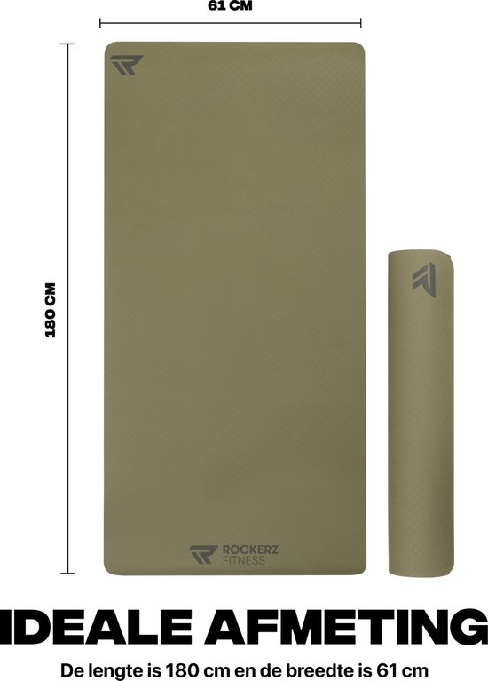 Rockerz Deluxe Yoga mat - Fitness mat - Sport mat - Yogamat anti slip & eco - Extra Dik - Duurzaam TPE materiaal - Incl Draagtas - Olijfgroen van Rockerz — afbeelding 2