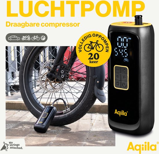Aqiila Airbird C4 Elektrische Bandenpomp, draagbare Luchtcompressor, 10,3 bar - 150 psi, 20-22 L/M, Zaklamp en Powerbank function, 4000mAh, 20W, USB-C & USB-A, Fietspomp/Auto/Motor/Bal/Luchtbed — afbeelding 2