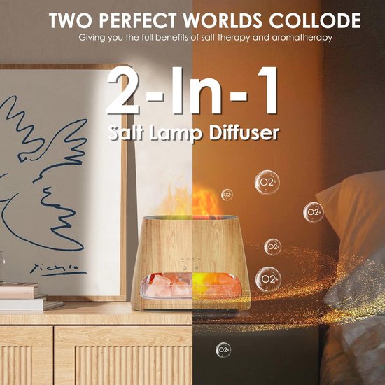 3-in-1 aromadiffuser met led-open haard, vlameffect, diffuser voor etherische oliën met 7 instelbare vlamkleuren, 280 ml luchtbevochtiger, met afstandsbediening, 3 timers, automatische uitschakeling