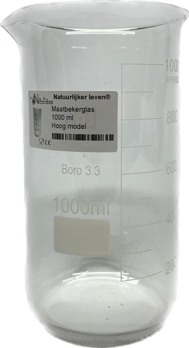Bekerglas 1000 ml hoog model gegradueerd hittebestendig - maatbeker 1000ml