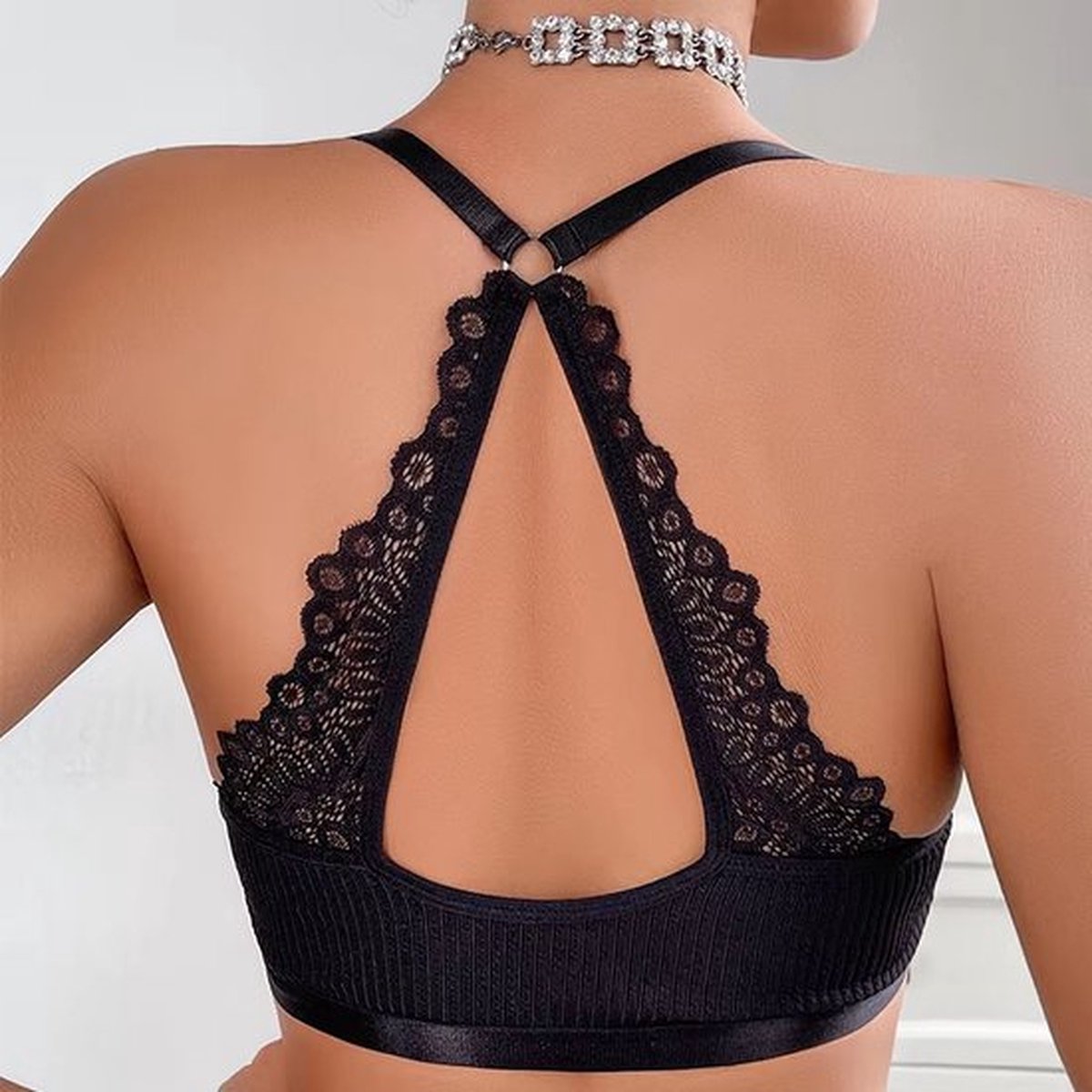 Goedkoopste Geribbelde BH met open Rug - Zwart - Beha - Dames - Lingerie