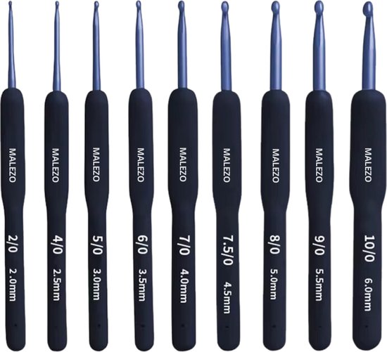 MALEZO Professionele Haaknaaldenset - Ergonomisch - Haakset met softgrip - 9 stuks