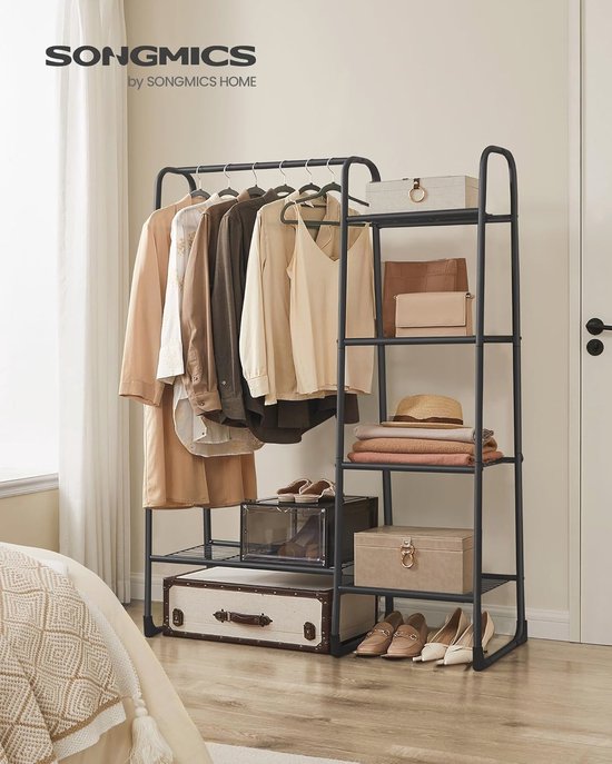 Opbergrek Staand Opbergrek Met 5 Lagen Gaasplanken, Hoogte Van De Opbergplanken Verstelbaar Stevig Metalen Frame Geschikt Voor Woonkamer Keuken Badkamer En Garage 38 X 30 X 128 Cm Zwart
