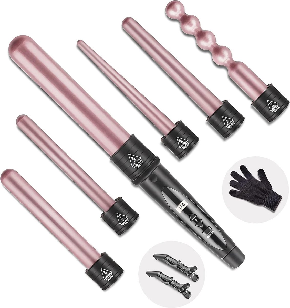 6-in-1 Krultangset met Keramische Coating en Instelbare Temperatuur voor Perfecte Krullen