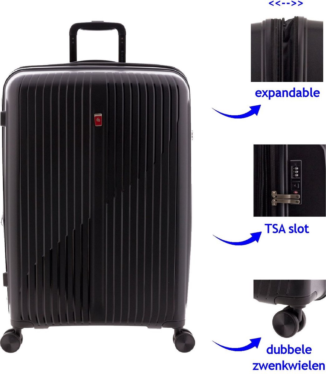 Gladiator Calypso Grote Expandable Koffer met TSA slot - 73 cm - 93/104 liter - Zwart