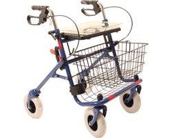 Premis Rollator Basic - Inclusief mandje, stokhouder en dienblad - Voor binnen en buiten - max gebruikers gewicht 120 kg - Blauw