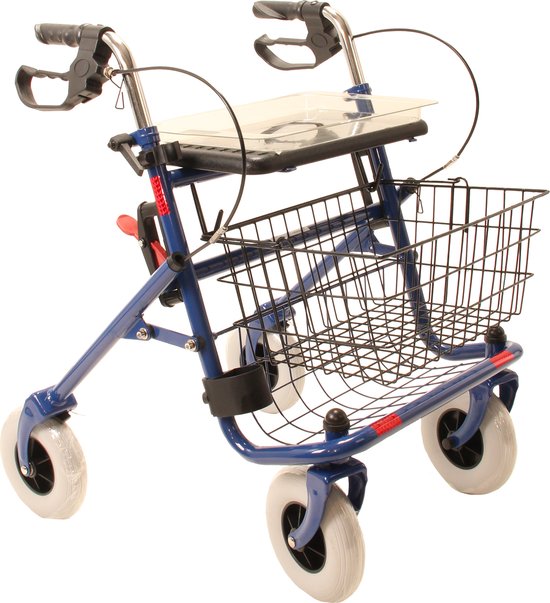 Premis Rollator Basic - Opvouwbare met Mandje, Dienblad en Stokhouder - Lichtgewicht Loophulp - Max. 120 kg Belastbaar - Blauw